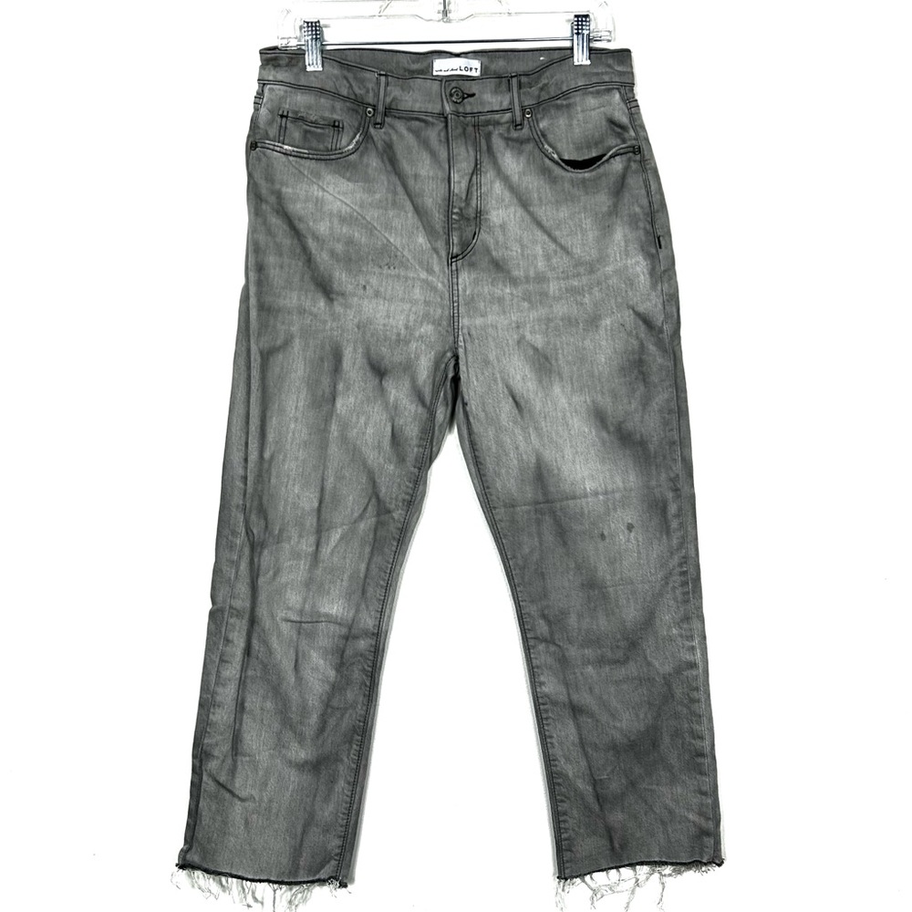 LOFT Gray Ankle Cropped Jeans with Raw Hem X7